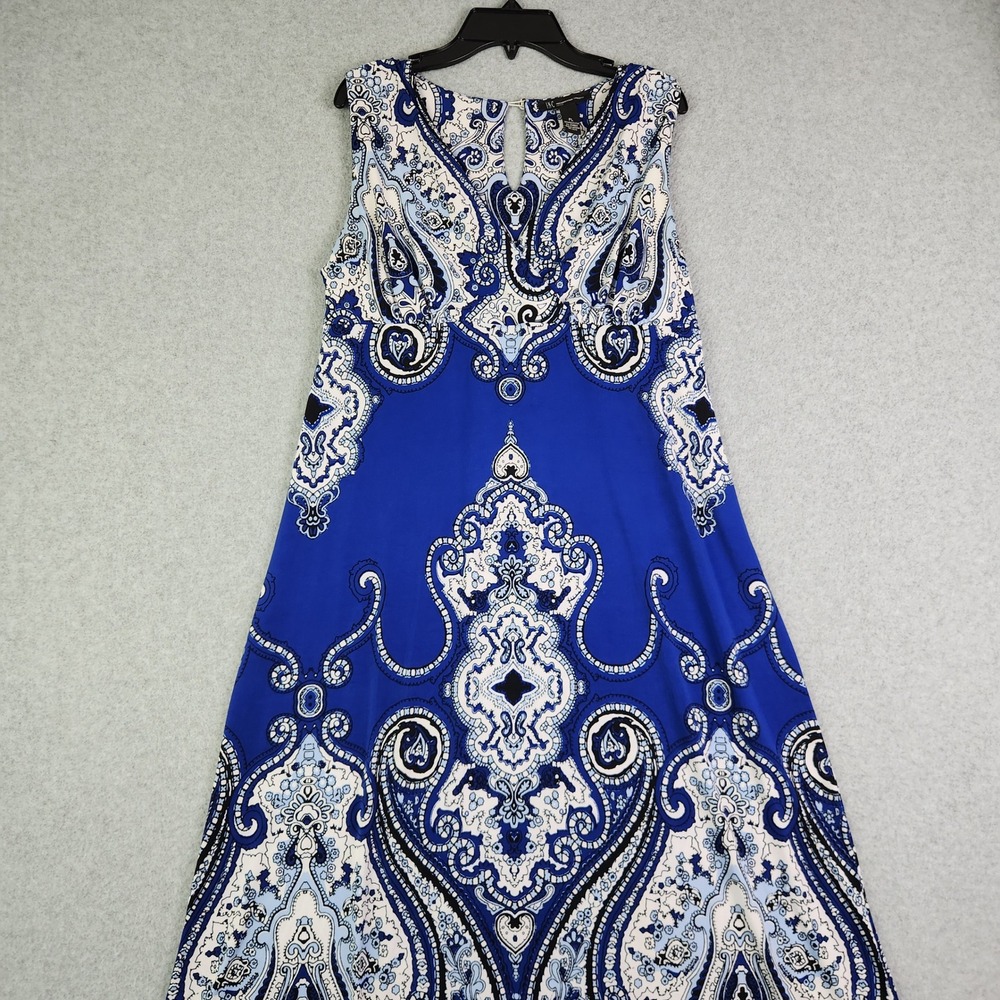 INC International Concepts Maxi Dress Womens PL Blue Paisley Asymmetrical Hem